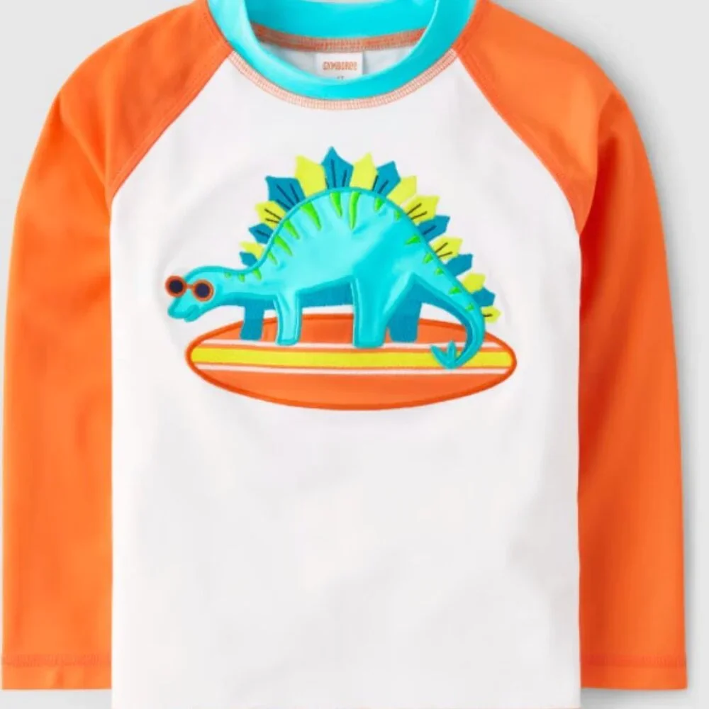 Gymboree Boys 12-18 Months Orange Dinosaur 2 Pc Swim Set Rashguard Shorts NWT